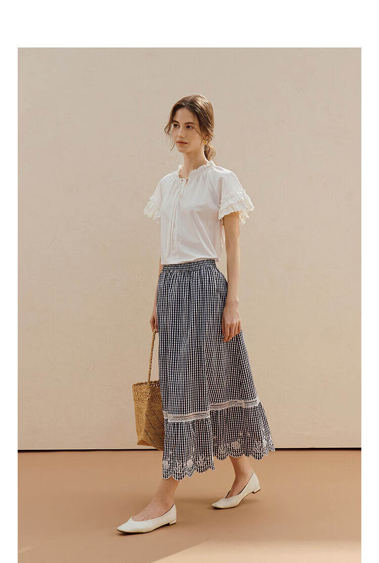INMAN 100% Xinjiang Cotton Lace-up Ruffle Short Sleeve Shirt 2026 Summer New Loose Women's Top 4